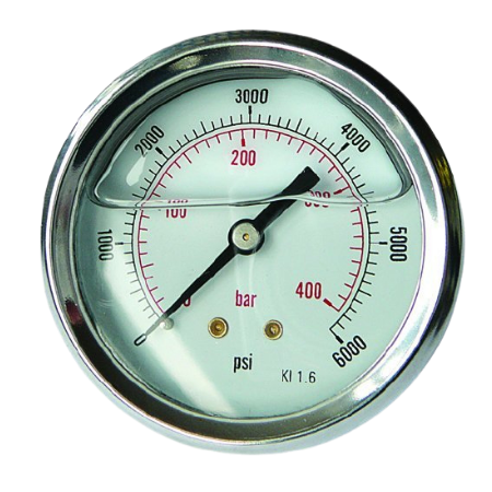 Glycerine Gauges 63mm 1/4'' BSPP Back Connection | 0-120 Pressure Range (bar) | 0-2000 Pressure Range (psi) | GC63120/04